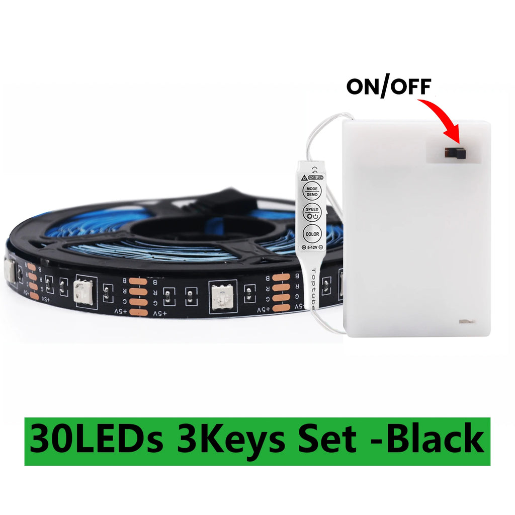 DC 5V 5050 RGB Strip LED Light Battery Powed Waterproof Ribbon Tape Stable Led Strips Indoor Outdoor Decoration Remote Control