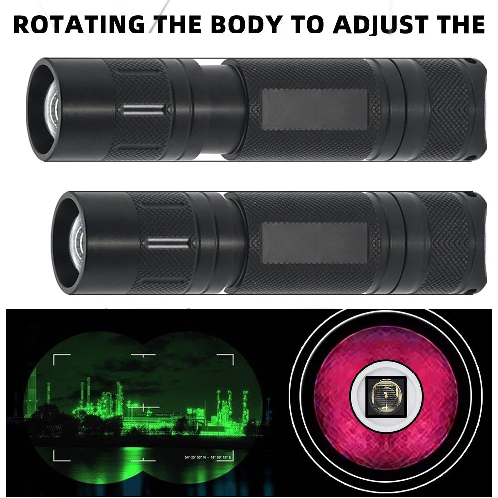 Professional Focus Night Vision Hunting Torch, Tactical Infrared Radiation Zoomable LED Flashlight, IR 850nm, 940nm, 10W