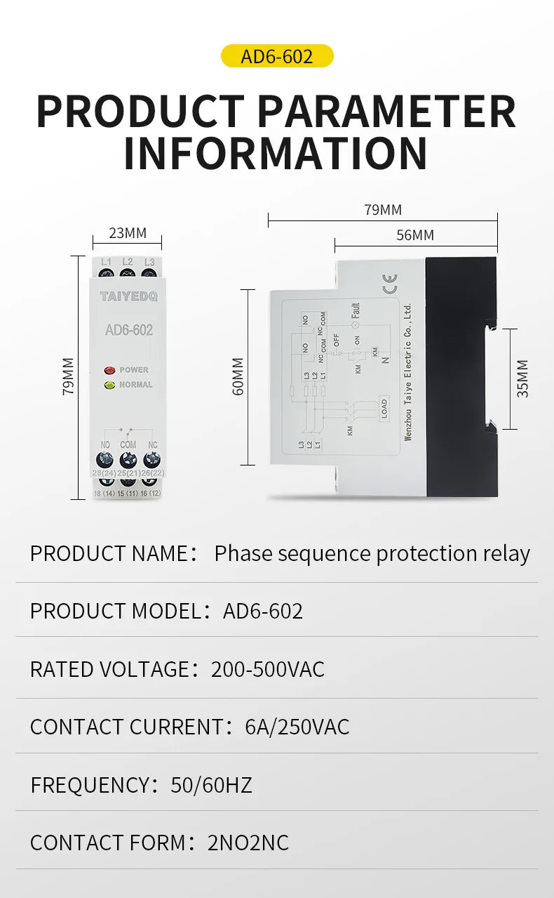 Multifunctional Phase Sequence Protection Relay Overvoltage Undervoltage Phase Failure 380V 200-500VAC