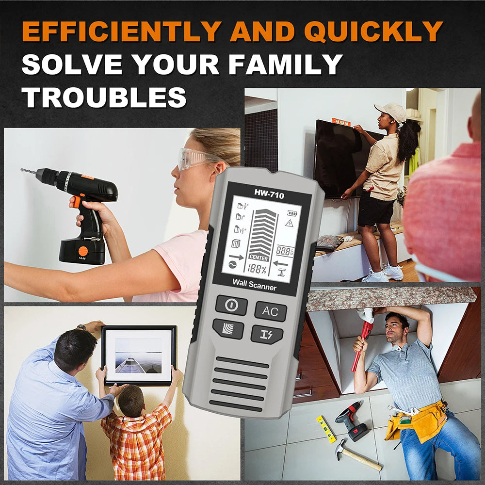 6 in 1 Wall Metal Detector Depth Wall Stud Finder Metal Wood Studs AC Voltage Live Wire Detect Wall Scanner Electric Box Finder