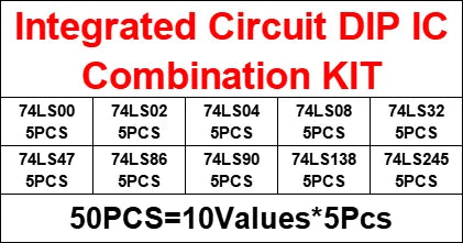 50PCS/Set Integrated Circuit 74LS00 74LS02 74LS04 74LS08 74LS32 74LS47 74LS86 74LS90 74LS138 74LS245 DIP IC Chip Combination KIT
