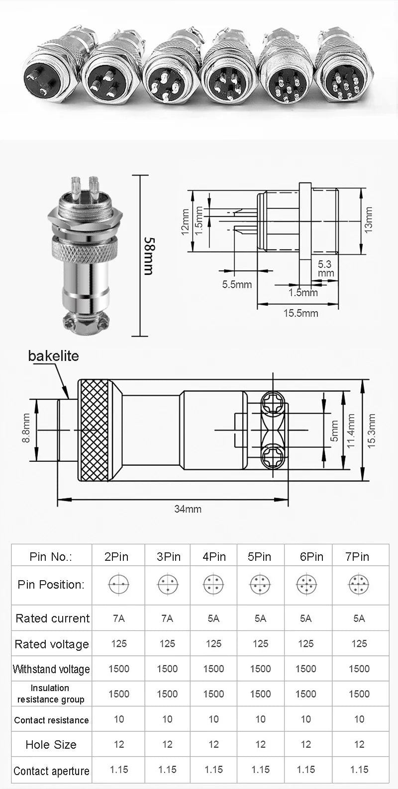 GX12 Female Plug Socket Waterproof M12 Circular Aviation Connector 2Pin 3Pin 4Pin 5Pin 6Pin 7Pin 1m 2m Extension Cable Wire