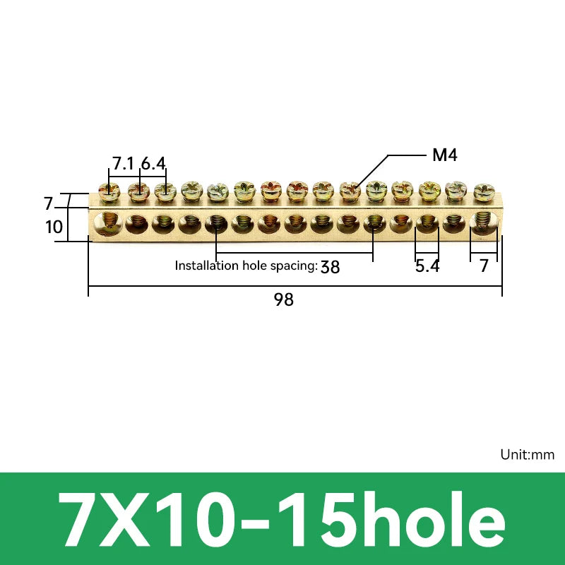 1 PCS Multi Specification Brass Ground Strip 5/6/7/8/9/10/12/15/20 Hole Brass Rod Grounding Terminal Ground Bar Terminal Strip