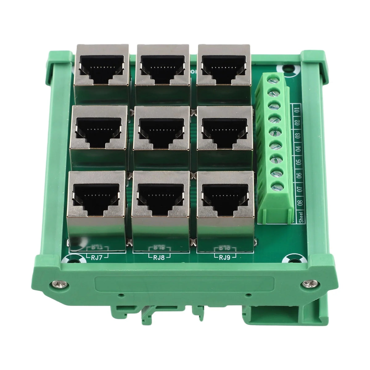 Ethernet Port Adapter Terminal Block for RJ45 8p8c Connector with 9 Screw Terminals Supporting For DIN Rail Installation