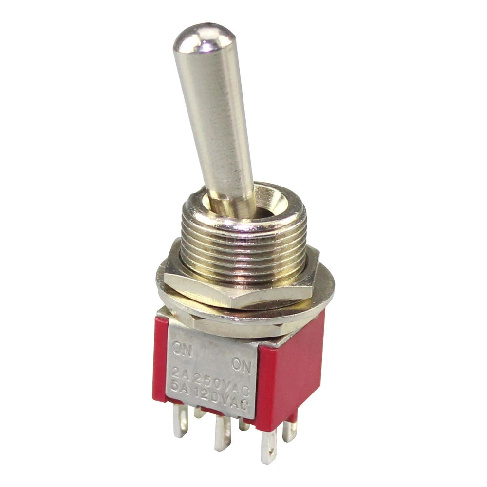 5PCS Large Long Handle Mini Toggle Switch 3 Position DPDT Latching Momentary Switch 12MM ON-OFF-ON DPDT MTS-203 6A 125VAC