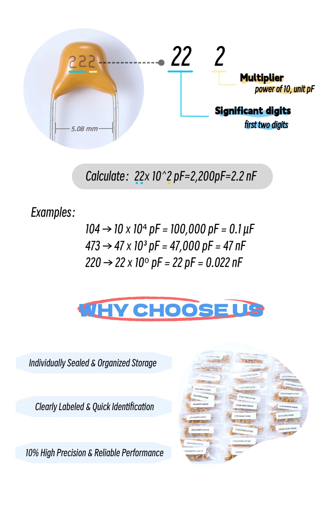 500-720pcs 36Values Ceramic Capacitor kit High Voltage Ceramic Chip Assortment Polypropylene Safety Plastic Film Y Capacitor