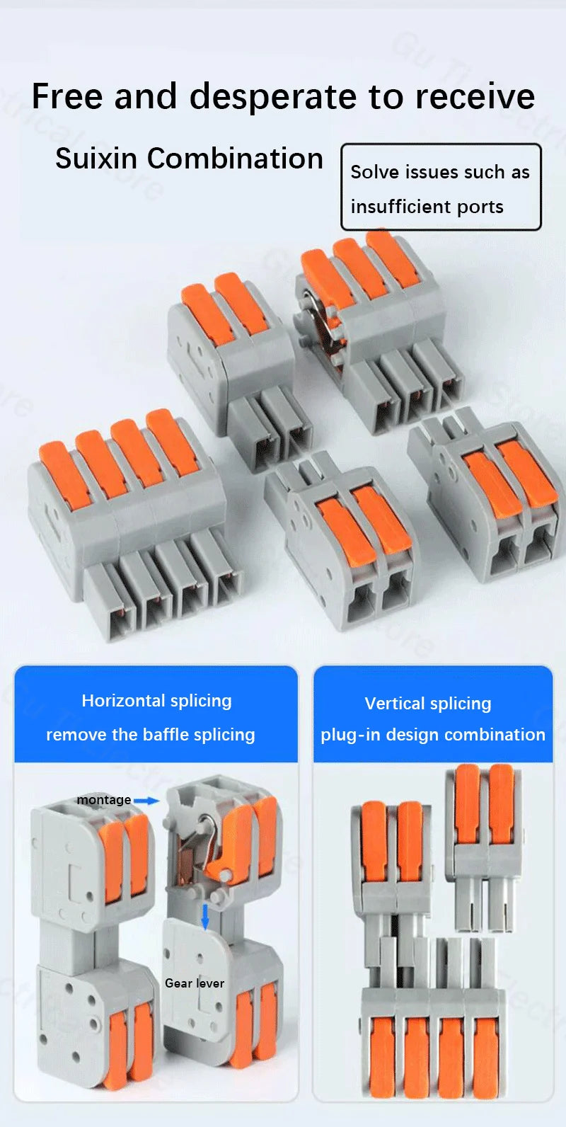 Male Female Docking Mini Quick Wire Connector Universal Compact Electrical Wiring Connectors Push-in Conductor Terminal Block