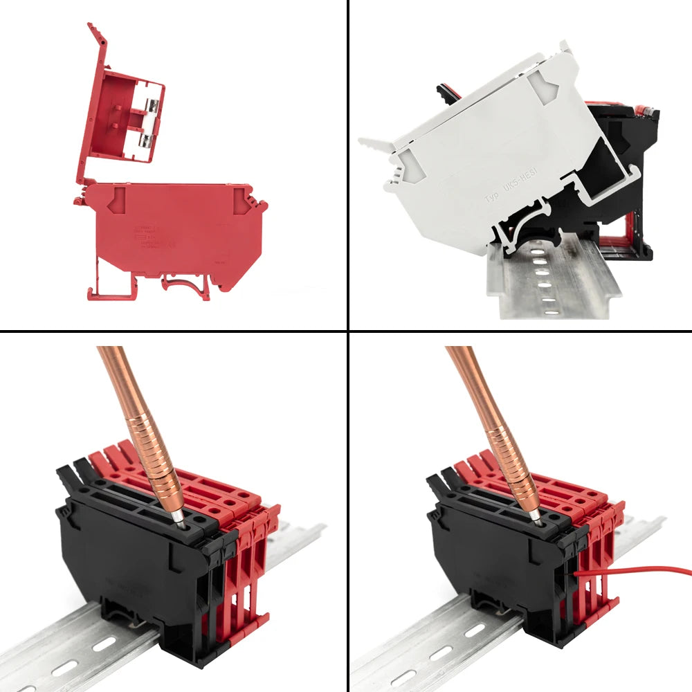 10Pcs/lot Din Rail Terminal Blocks UK-5-HESI Black Connector Screw Fuse Terminal Block Connector Screw Fuse Holder Conductor