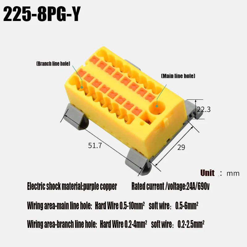 1PC 225 Series Fixed Modular Wire Connectors Compact Splicing Lighting Push-in Multi Link Terminal Block 1 In Multiple Out