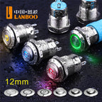 LANBOO 12mm Economy Mini Metal Push Button Switch 1NO Ring/Power Illumination Momentary or Latching