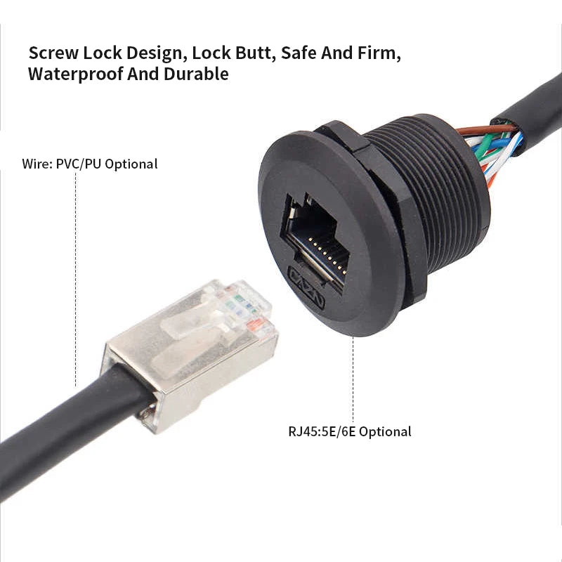 Cat6 Waterproof RJ45 Female Socket Aviation Plug IP67 Ethernet Panel Mount Connector Coupler Extension Cable For Outdoor CCTV