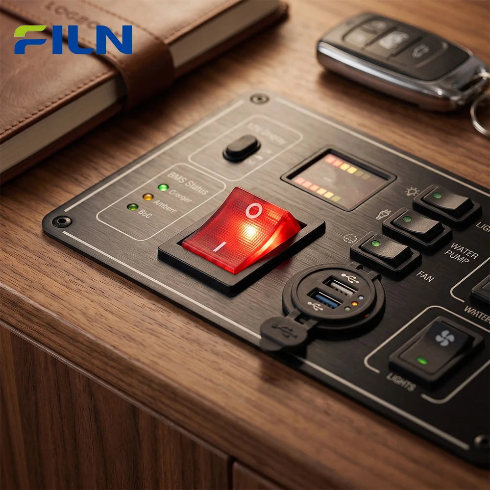 FILN 20A Rocker Switch 4 Pin ON-OFF 12V-24V 110V-220V Illuminated LED Power Switch PA66 Flame Retardant Marine Car Switch