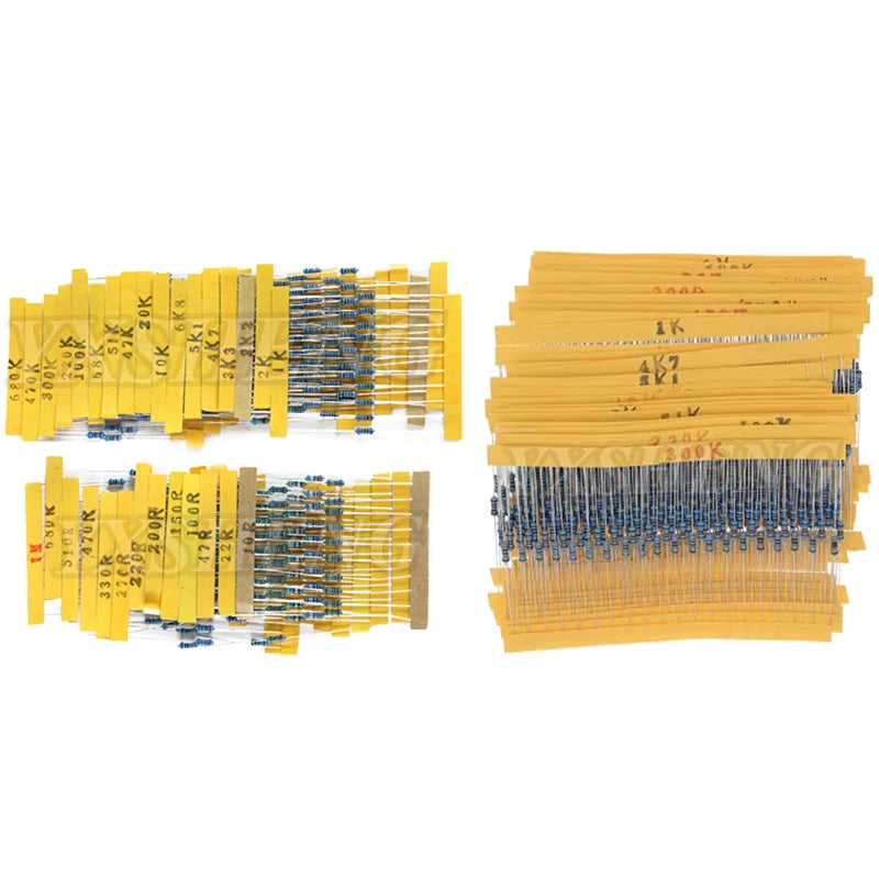 600pcs/set 30 Kinds 1/4W Resistance 1% Metal Film Resistor DSSUPPLY Pack Assorted Kit 1K 10K 100K 220ohm 1M Resistors 300pcs/set