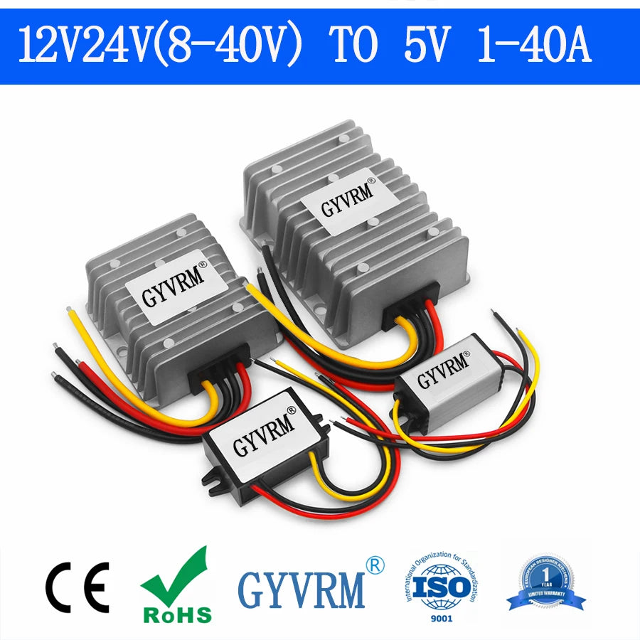 GYVRM DC DC 12v 24v to 5v Voltage Converter 1A 2A 3A 5A 10A 15A 20A 25A 30A 40A Step Up Down Buck 5v Voltage Reducer