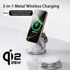 Qi2.2 25W Metal Wireless Charger Protable Fast Charging Station Stand 360° Rotation for iPhone 17 16 15 14 Pro Max Watch Airpods