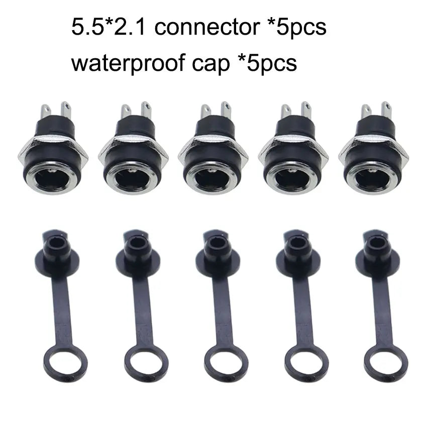 YuXi 10pcs 5.5x2.1mm 5.5x2.5mm DC Power Jack Supply Socket 2Pin Female Panel Mount Connector With 8mm Waterproof Caps