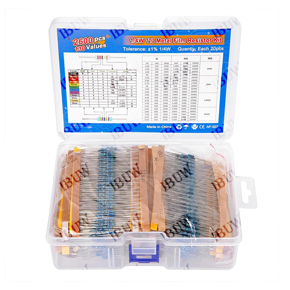 1W 2W 1/4W 1/8W 1/2W Metal Film Resistor Kit 130 Values 0.125W 0.25W 0.5W 1% Resistance Assortment Assorted Set Box