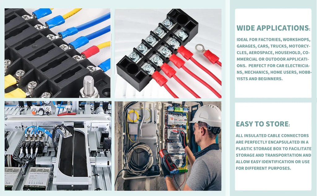 Automotive Insulated Crimp Terminals Kit, Male Female Spade Ring Fork Butt Lugs, Assorted Electrical Wire Connector Set for Car