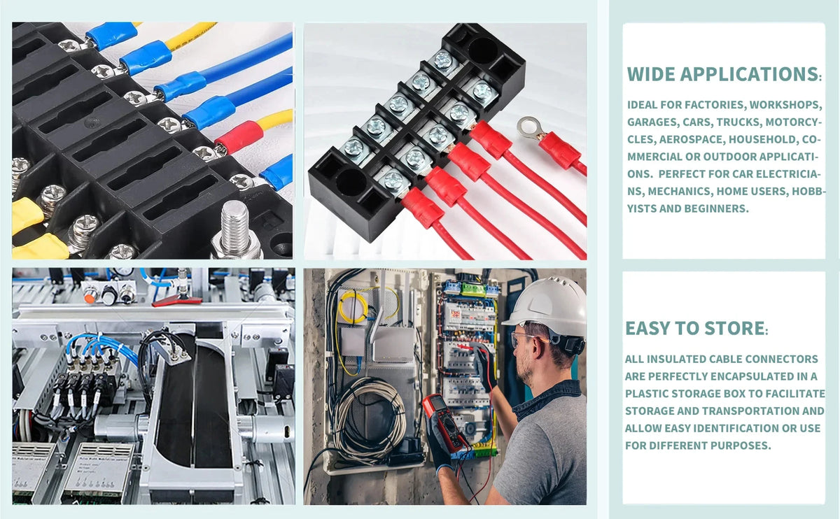 Automotive Insulated Crimp Terminals Kit, Male Female Spade Ring Fork Butt Lugs, Assorted Electrical Wire Connector Set for Car