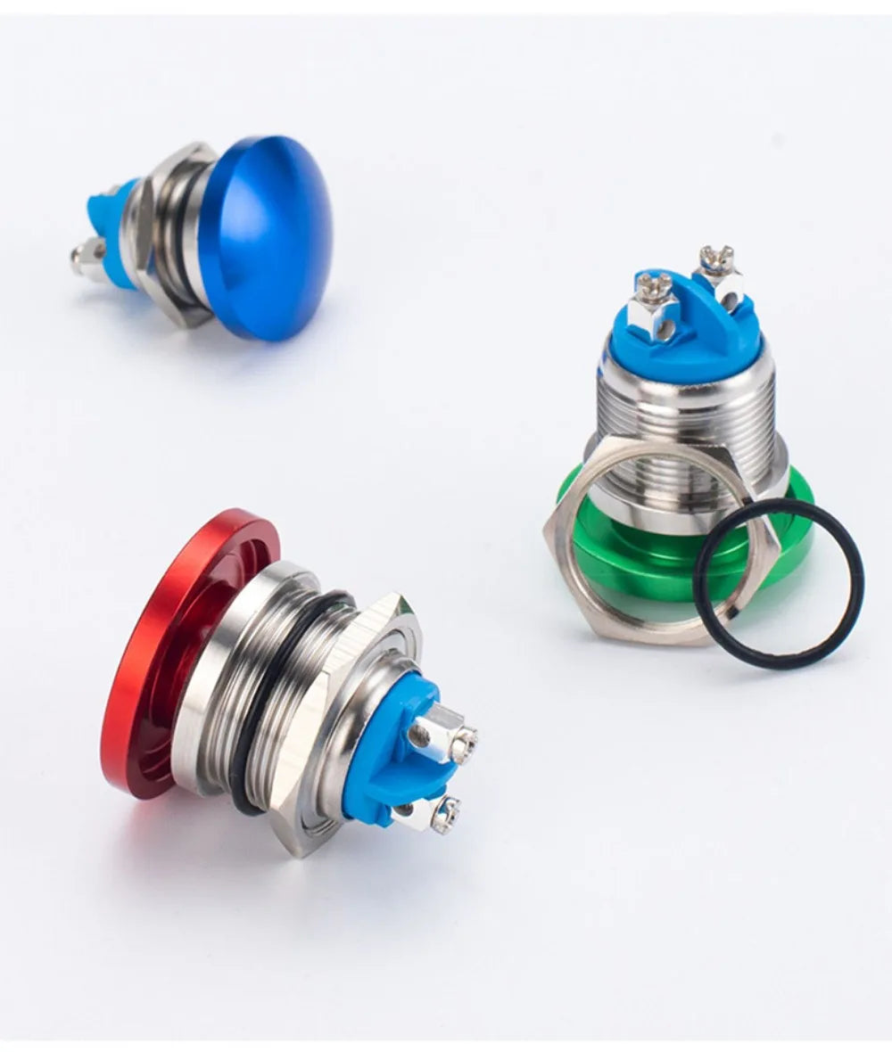 16/19/22mm Metal Button Switch Waterproof Momentary Self Reset Screw Foot Red Green Blue Mushroom Head Power Switch
