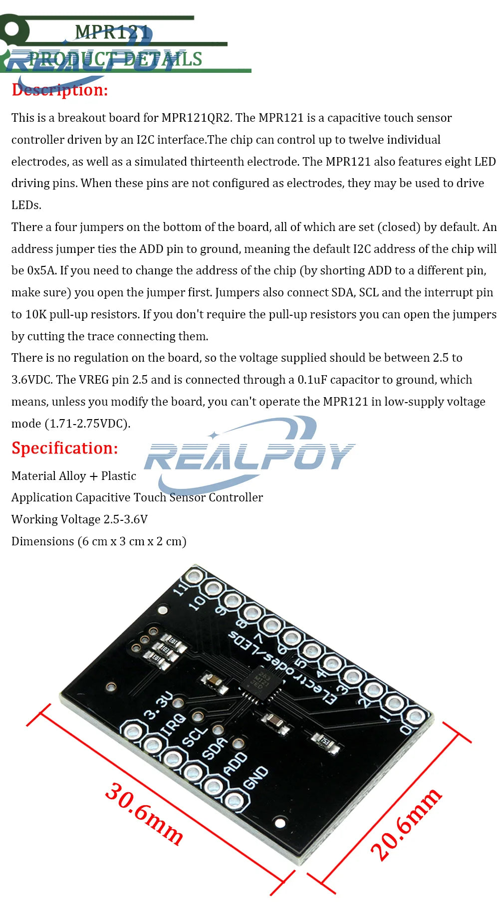 MPR121 Breakout V12 Capacitive Touch Sensor Controller Module I2C Interface keyboard Development Board for arduino