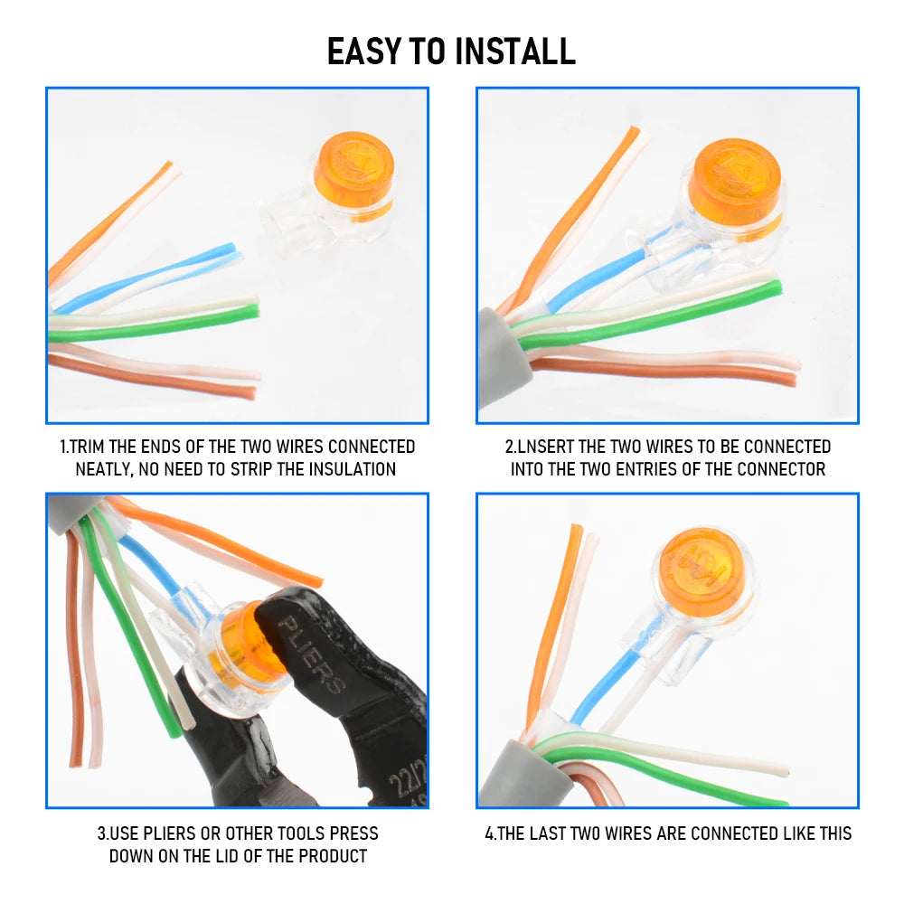 100PCS UY1 UY2 UY  Connector Wire Splice K1 K2 K3Connector RJ45 Wiring Ethernet Telephone Cable Cord UY1 Network Cable Terminal