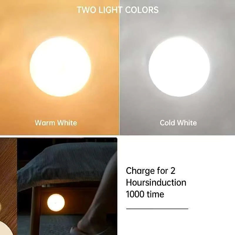 Motion Sensor LED Magnetic Night Light, 1/2 Pack Wireless Rechargeable Night Light, Auto On/Off for Bedroom, Wardrobe, Hallway