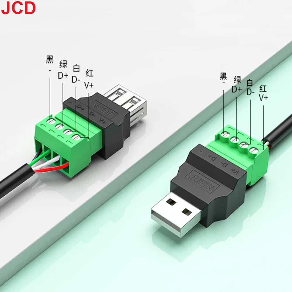JCD USB 2.0 Connector Avoid Welding Plugs USB Type A Male Female to 4Pin 5pin Screw Terminal Socket Adapter Plug For Computer TV