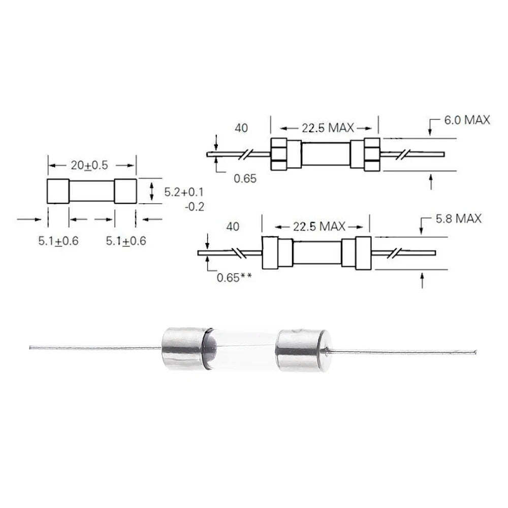 10PCS 5X20mm Axial Glass Fuse Fast Slow Blow 250V With Lead Wire F 0.5A/1A/2A/3A/3.15A/4A/5A/6.3A/8A/10A/15A/12A fuse tube 5x20