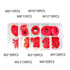 180Pcs Red Steel Paper Insulation Washers Kit, M2-M12 Mica Flat Pad Gaskets, Insulating Spacers for Electrical DIY