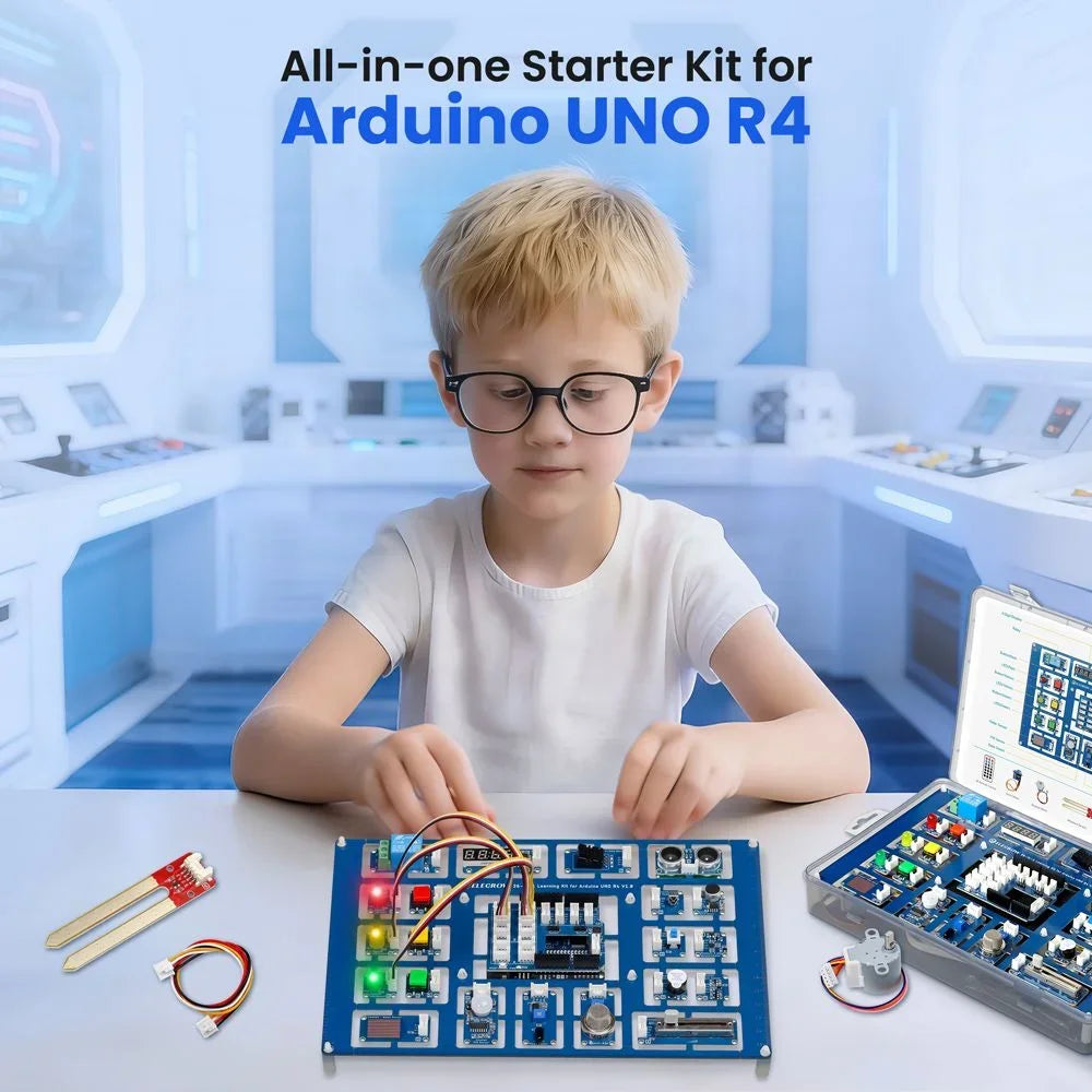 Elecrow 26-in-1 Learning Kit for Arduino UNO R4 Wi-Fi board, with 26 lessons, Support BLE DIY Electronic Kit