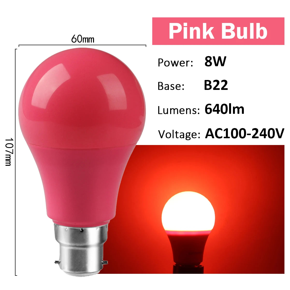 2-10pcs Colorful Bulb B22 E27 110V 220V Red Yellow Blue Green Pink Purple Orange Light Bulb Lamp for Home