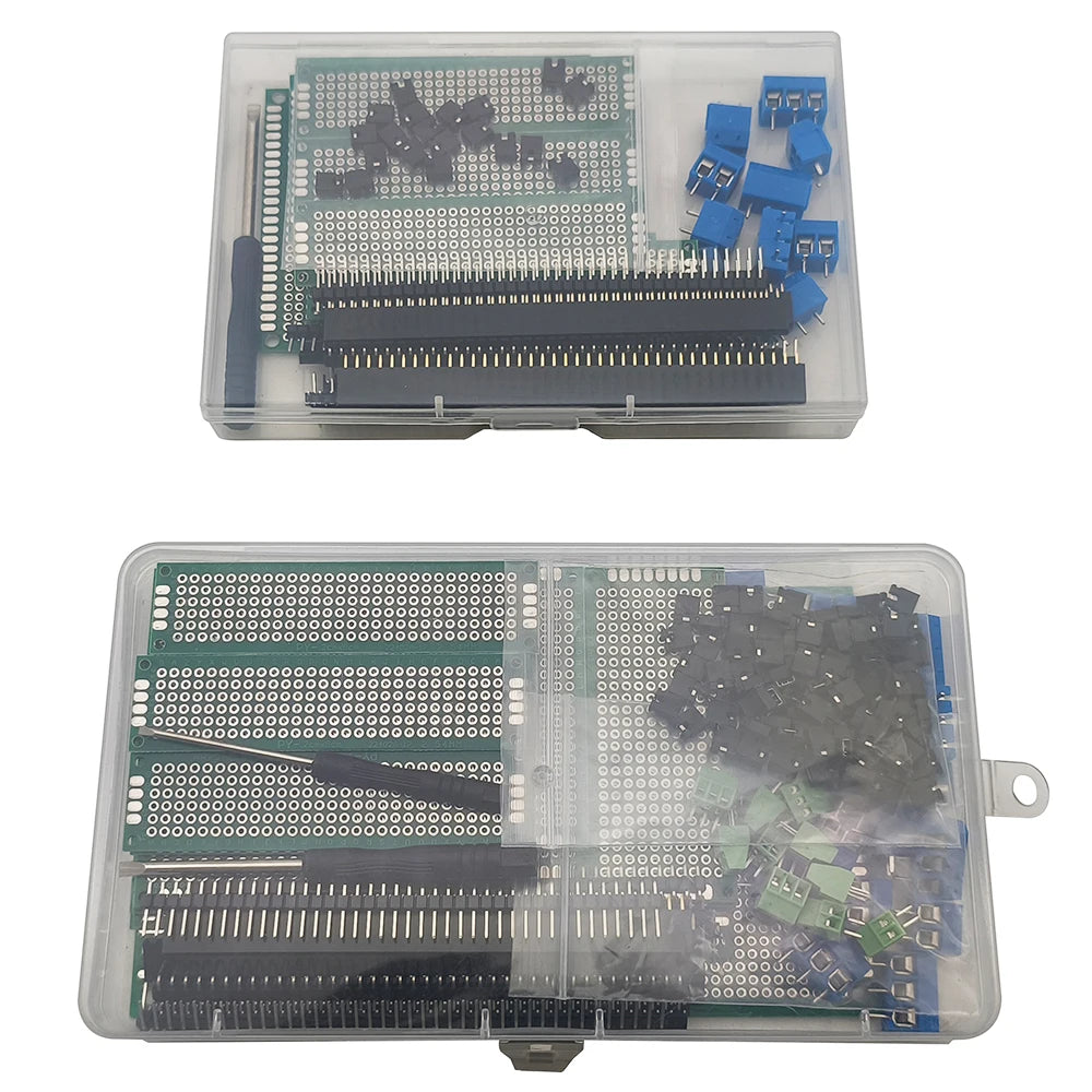 61/169Pcs/Box Double Side PCB Board Kit 40Pin Single Row Male and Female Pin Headers and 5.0mm Screw Terminal Blocks for Arduino