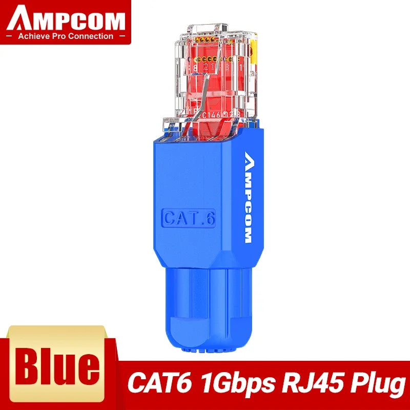 AMPCOM Tool Free RJ45 Connector, No Crimp Tool Less UTP 1000Mbps CAT6/CAT6A Modular PLug for Stranded Solid Lan Ethernet Cable