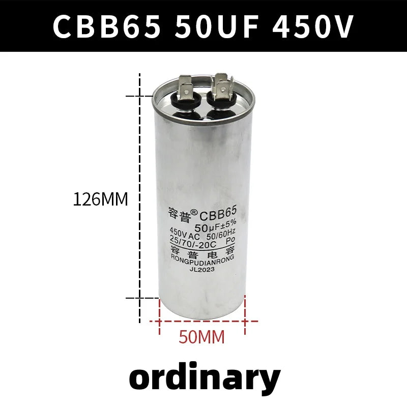 CBB65 450V Motor Capacitor Air Conditioner Compressor Start Capacitor 5uF 6uF 20uF 25uF 30uF 35uF 40uF 45uF 50uF 60uF 70uF