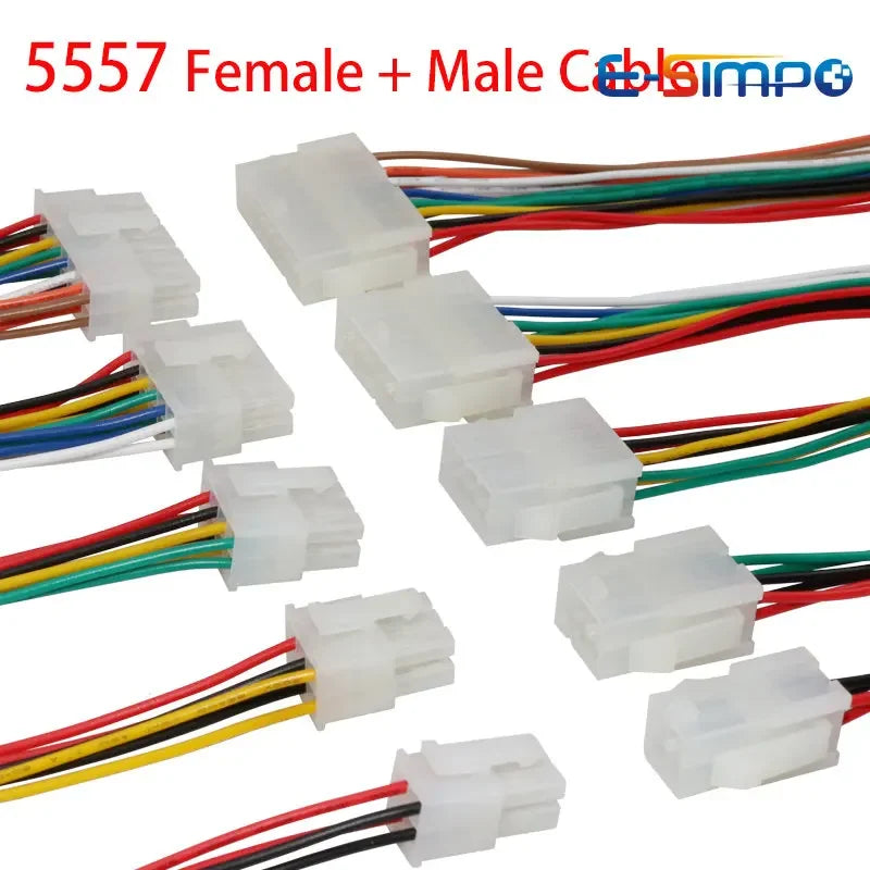 10pcs/5pairs 20/30/50cm Mini-Fit MX4.2mm 5557 5559 0.165" 18AWG 2X1P-2X12P Dual Row Male Female Plug Terminal Wire Harness Cable