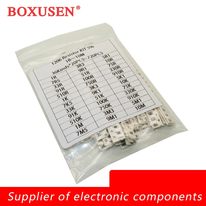 36Value * 20PCS =720PCS 0805 0603 1206 SMD Resistor Kit 1 ohm- 10M ohm Assorted Kit