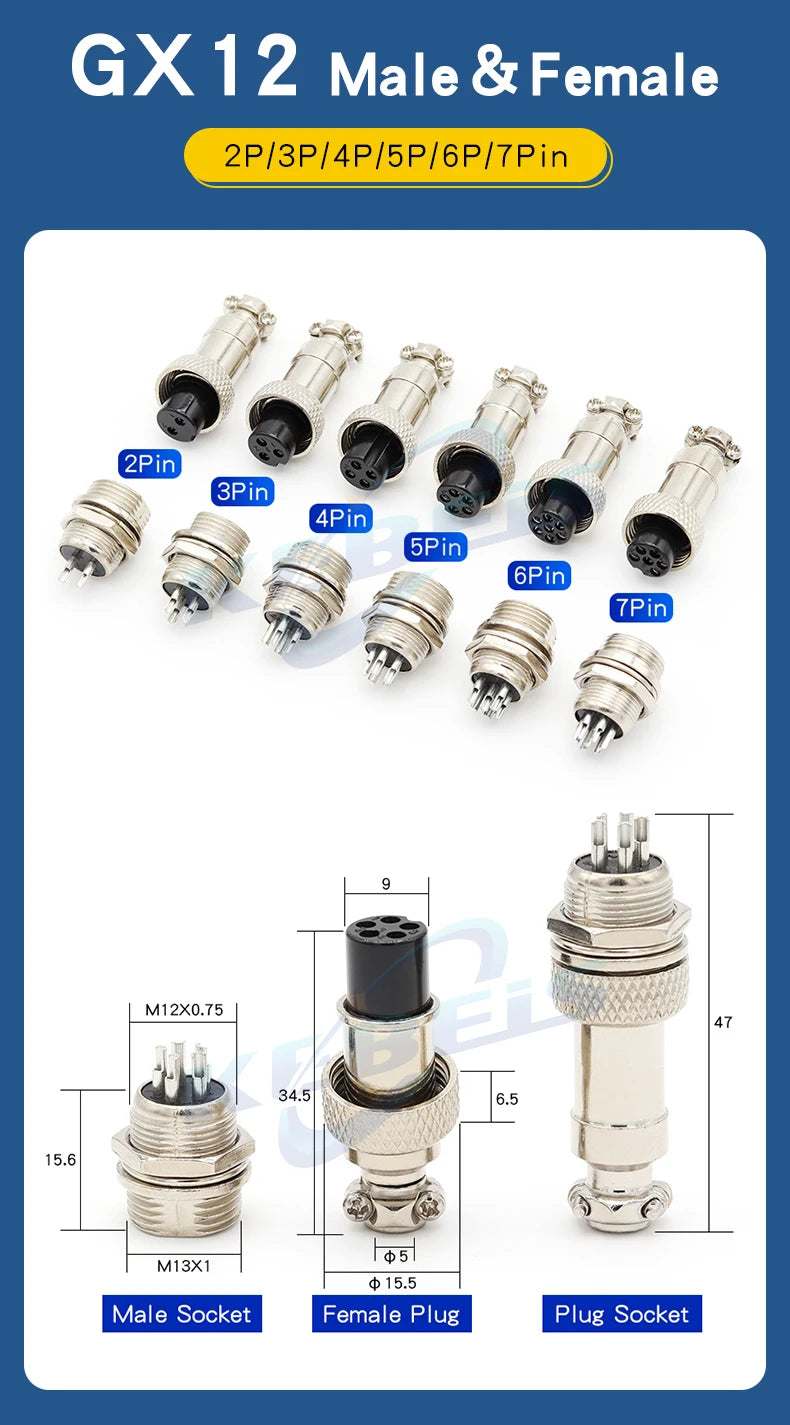 2Set GX12 GX16 GX20 2/3/4/5/6/7/8/9/10 Pin Male Female Butting Wire Cable Circular Aviation Socket Plug Panel Connector
