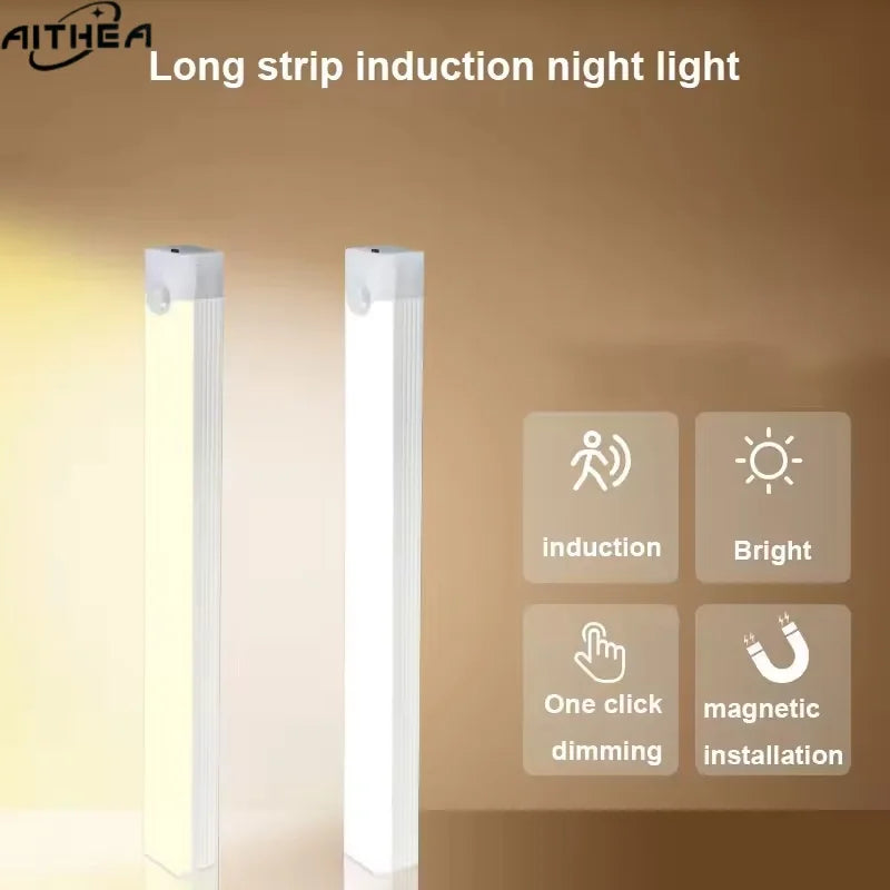 AITHEA Motion Sensor LED Cabinet Light USB Rechargeable Wireless Strip Lamp for Closet Wardrobe Kitchen Staircase Bedroom
