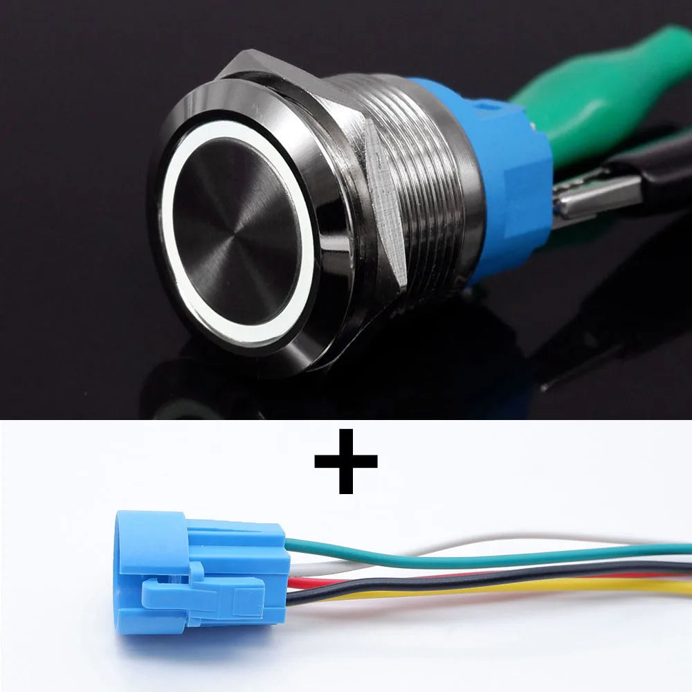 16mm 19mm 22mm Metal Push Button Switch Led Backlit On Off Car Engine Power Start Stop Waterproof With Wire 1NO1NC 5V 12V 220V