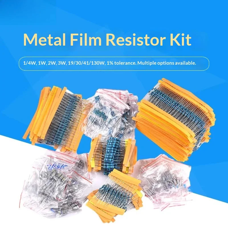 1% 5%  Metal Film Resistor Assortment Kit 1/4W 1/2W 1W 2W 3W 5W Through Hole 30/41/130 Values Electronic Components 300 600 2600