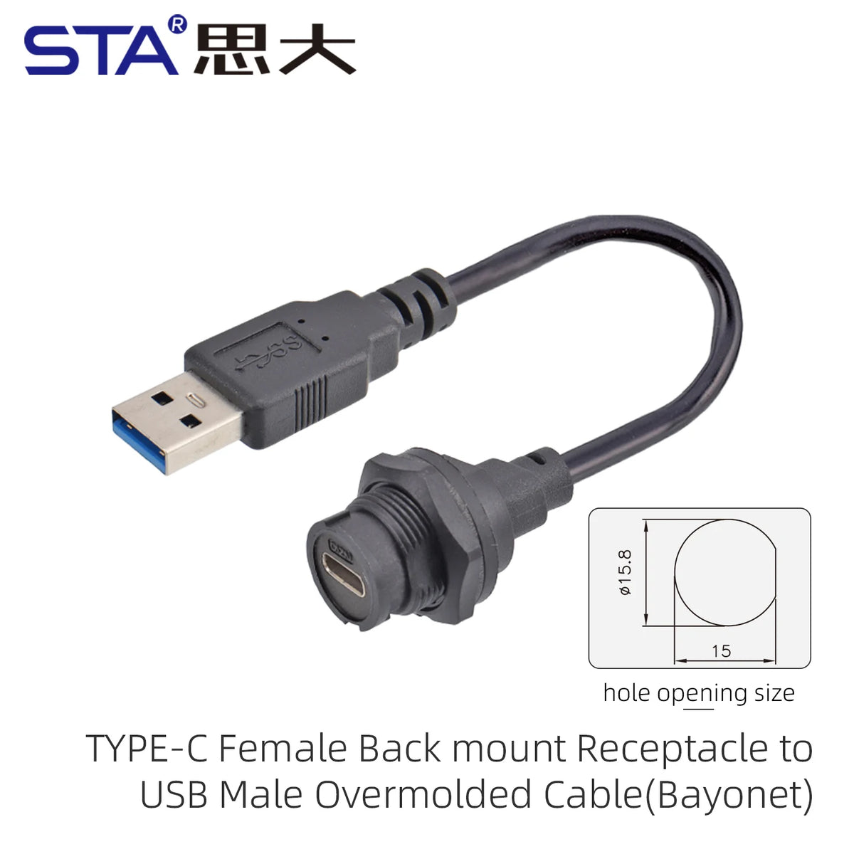 Type-c to USB 3.0 IP67/Ip68 Waterproof Connector Aviation Plug Quick Charge Female to Female Panel Mount PCB Socket FPC Cable