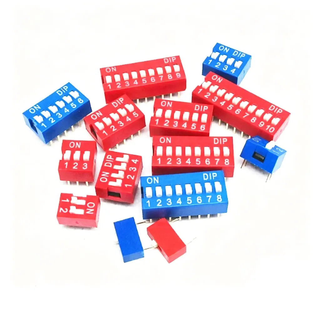 10PCS Red and blue dip switch 1 2 3 4 5 6 7 8 9 10 12PIN toggle switch spacing 2.54mm feet