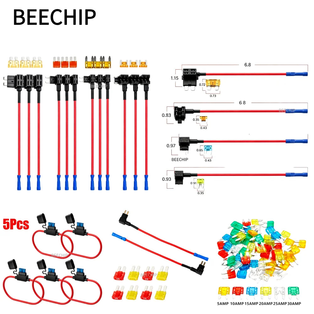 BEECHIP 12V Fuse Holder Add-a-circuit TAP Adapter Micro2 Mini Small Standard ATM APM Blade Auto Fuse  with 10A Blade Car Fuse