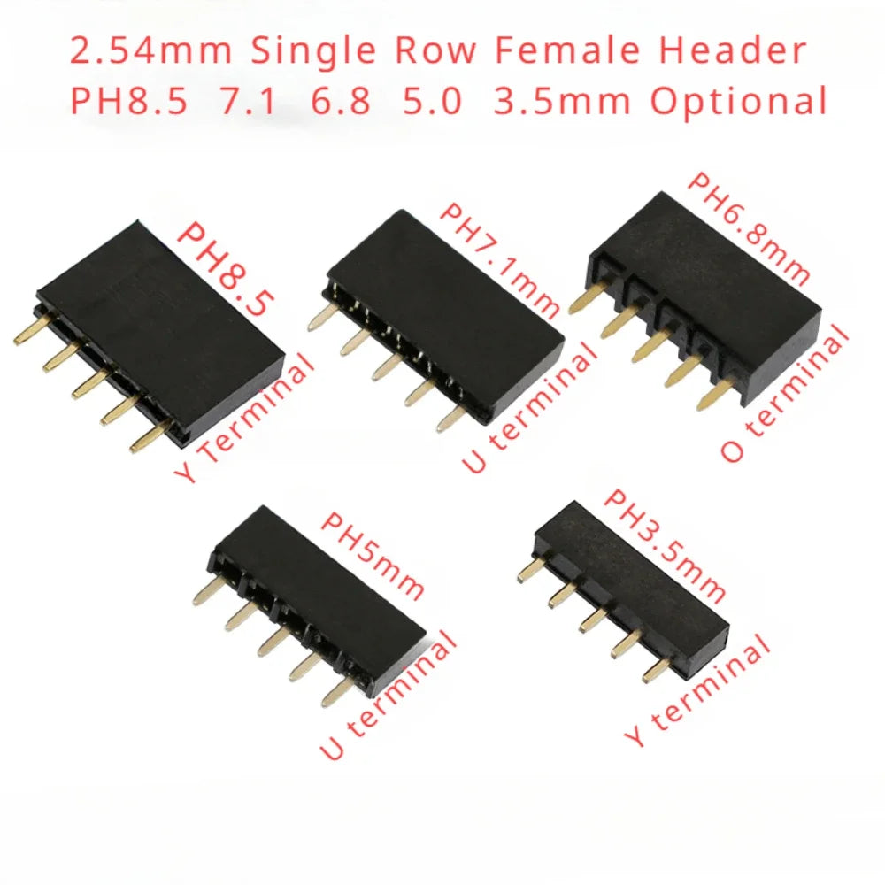20PCS 2.54mm PH8.5/7.1/6.8/5.0/3.5mm DIP Single Row 1*2P3P4P5P6P-40P Straight Rohs Gold 0.1" Pitch PCB Female Pin Header Socket