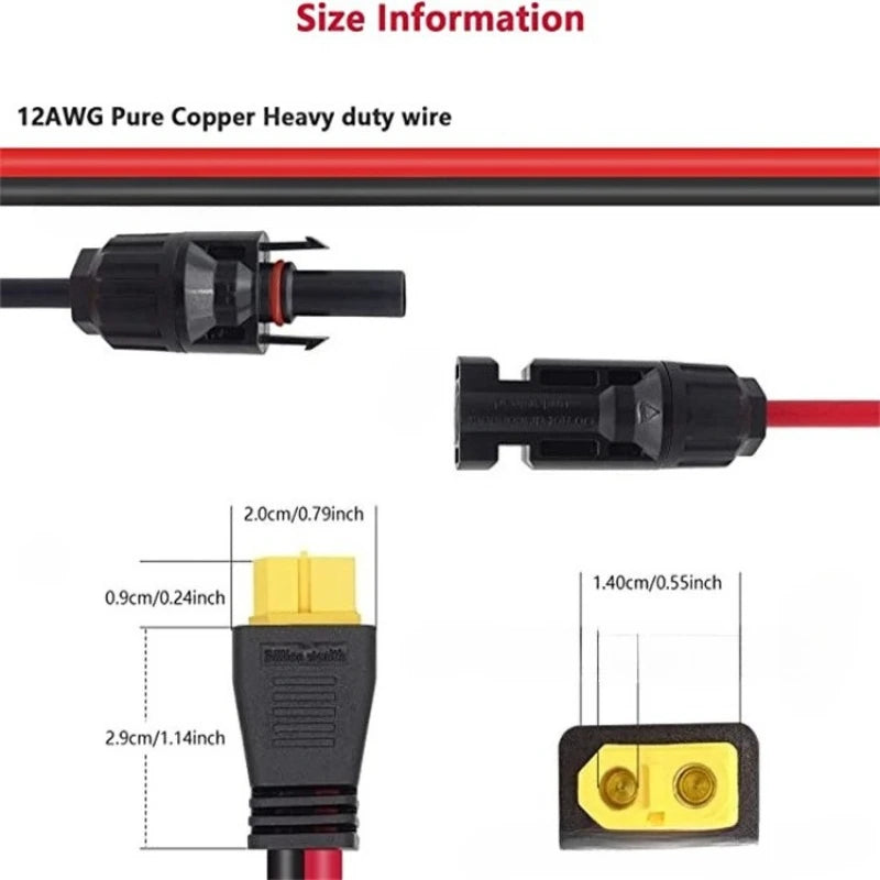 12AWG Solar Rubber-coated XT60 Female Connector To M-C-four  Energy Storage Power Charging Cable XT60 Solar Panel Cable
