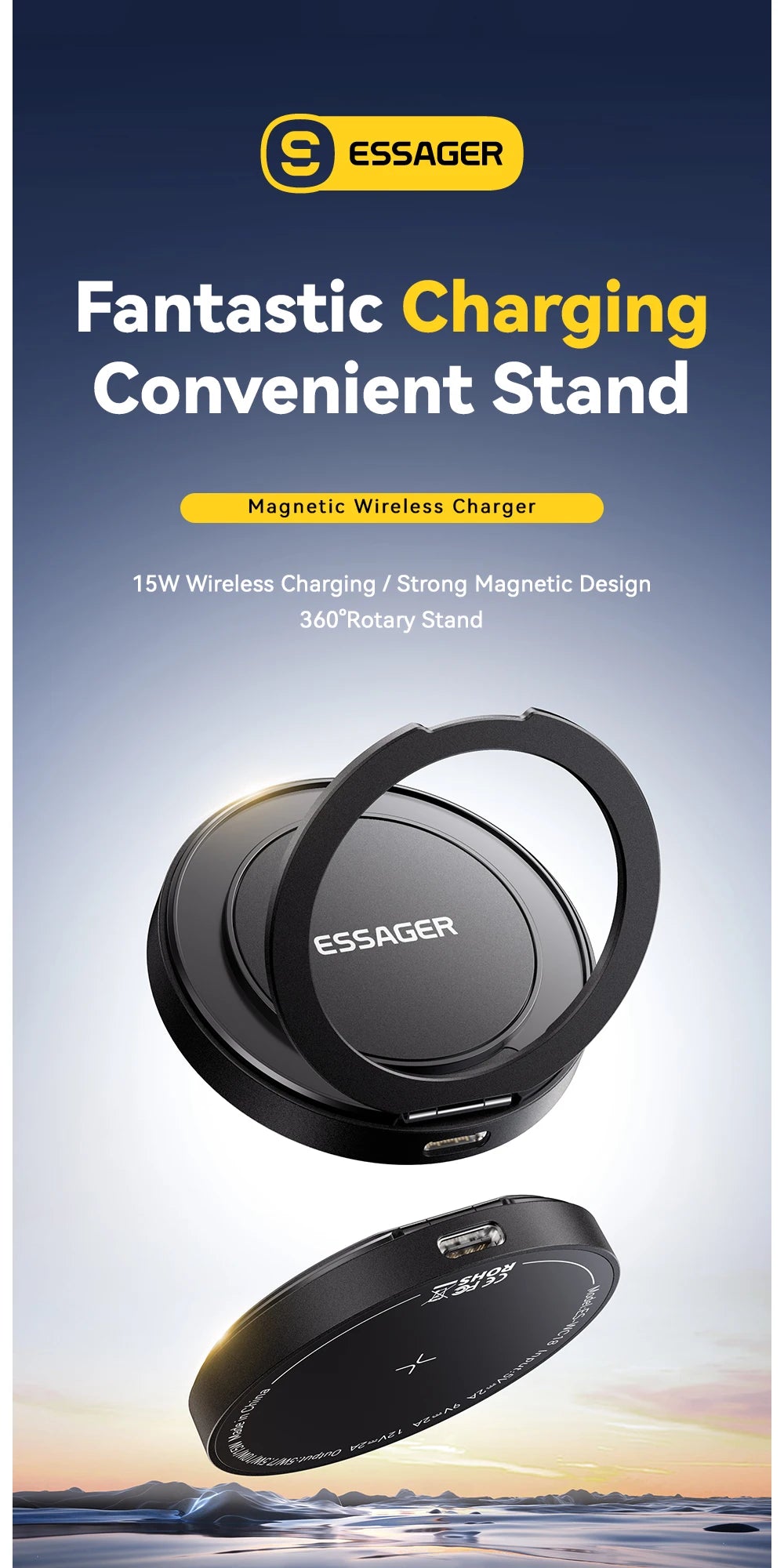 Essager 15W Magnetic Wireless Charger Stand 2-in-1 Charging Stand For iPhone 15 16 14 13Pro Max AirPods For MagSafe Fast Charger