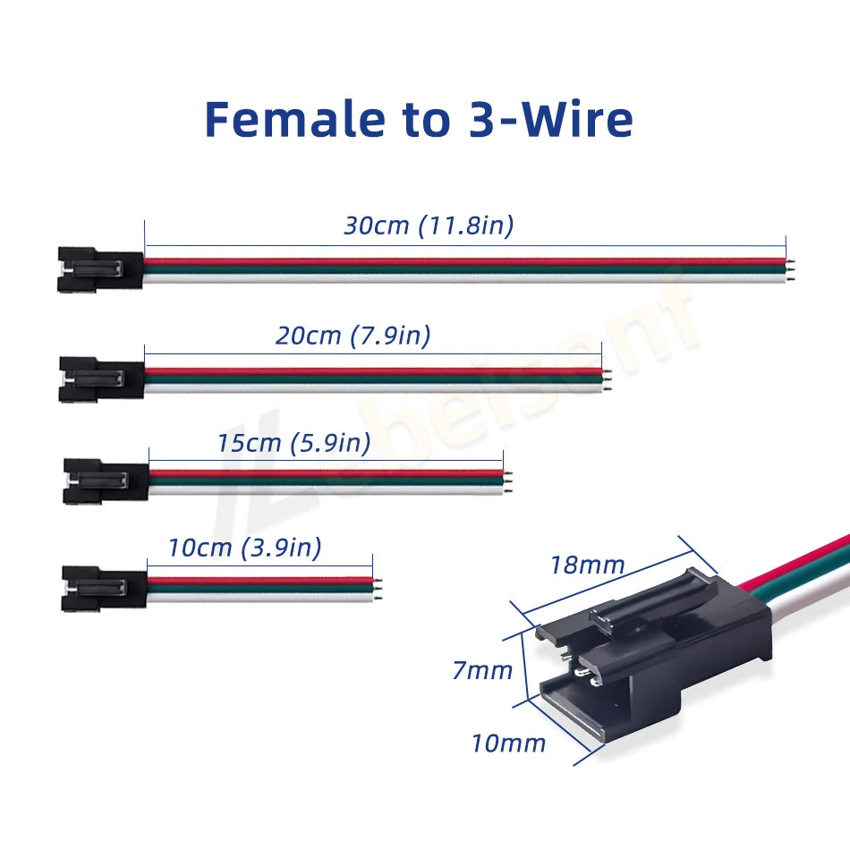 JST SM 3 Pin Pitch 2.54mm Female Male Connectors WS2812B WS2811 LED Lights Strip Connection Cable 10cm 15cm 20cm 30cm 22AMG Wire