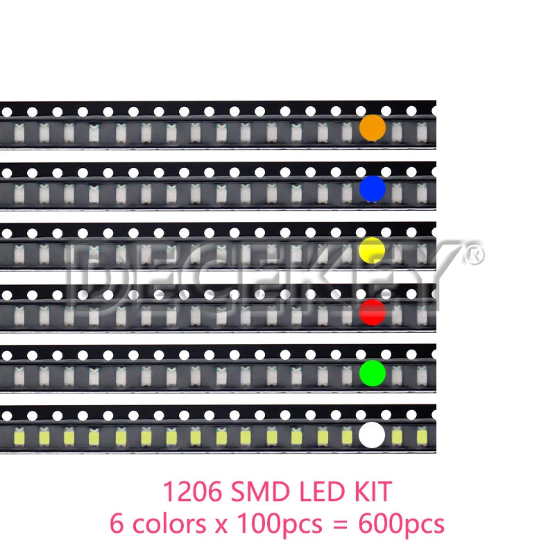 600pcs=6colors x 100pcs 5050 5730 1210 1206 0805 0603 0402 SMD LED Diode Kit Red / Green / Blue / White / Yellow/ Orange