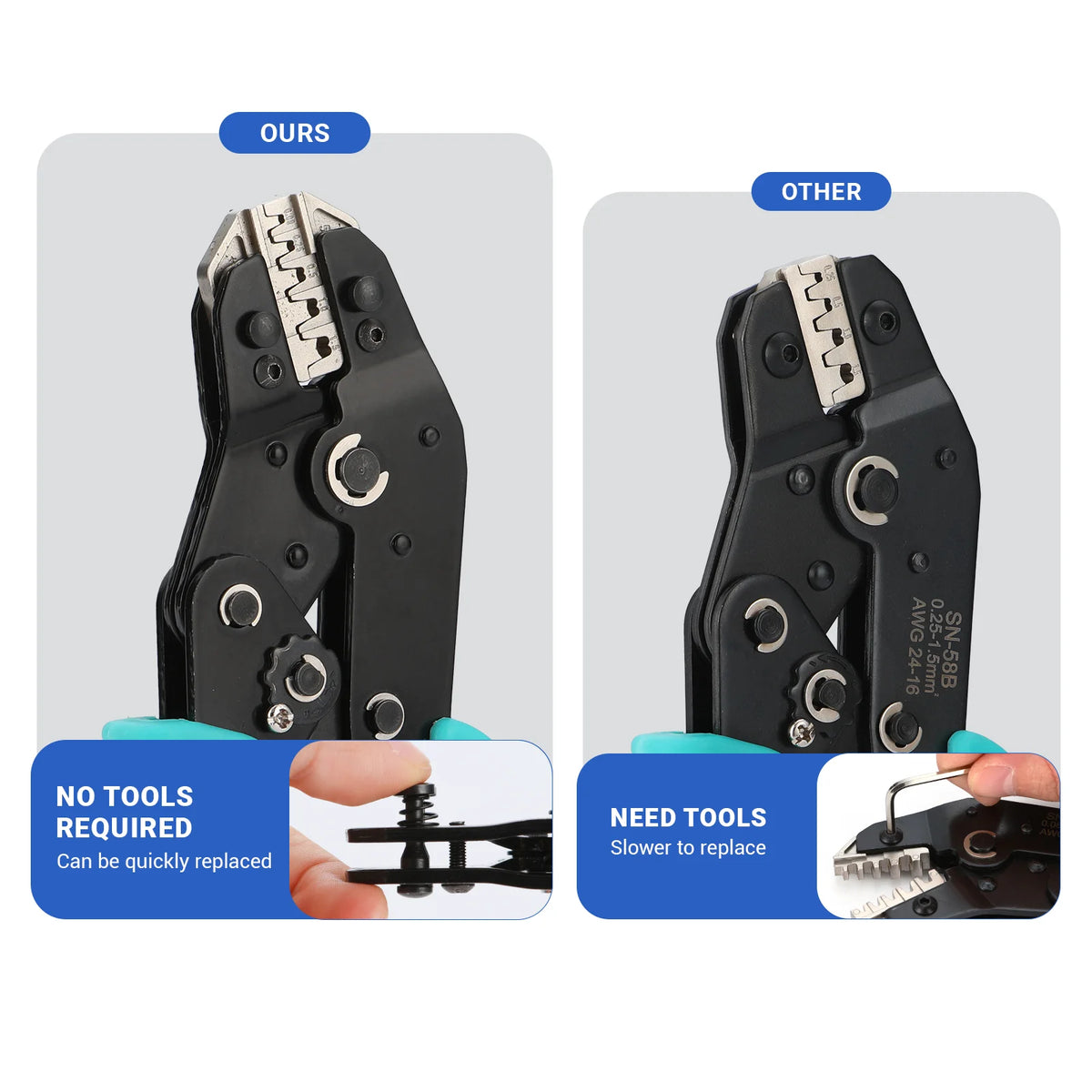 Crimping Tool Set Electrician Tools Quick Change Jaws For Crimp Terminals Dupont JST Non Insulated Open Barrel Ferrule Solar MC4